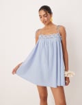 [ASOS DESIGN] ASOS DESIGN Fern beach mini dress with broderie trim in ice blue XS Ice Blue