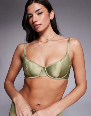 ASOS DESIGN - Fern - Bügel-BH aus glattem Satin in Olivgrün mit breiten Trägern