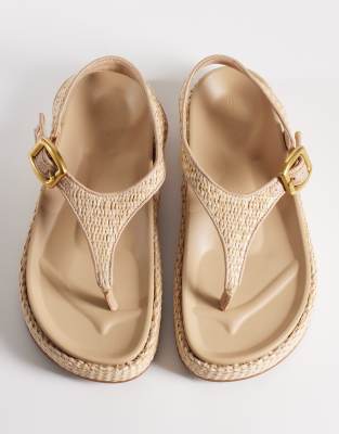 Asos Design Fern Flip Flop Sandals In Neutral