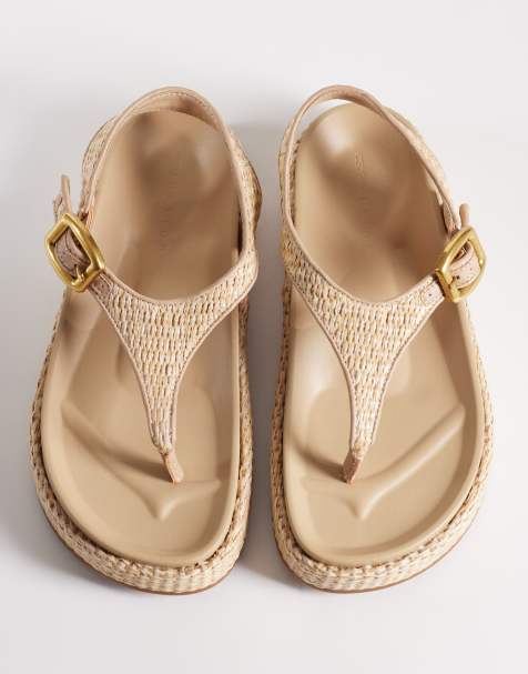 ASOS DESIGN Fern toe thong sandals in natural raffia - view 1