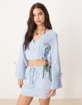 [ASOS DESIGN] ASOS DESIGN Fern wrap front beach top in ice blue S Ice Blue