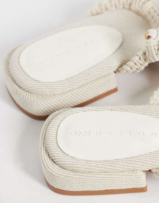 ASOS DESIGN Fernanda rope beaded hardware flat sandals in natural, 4 of 4