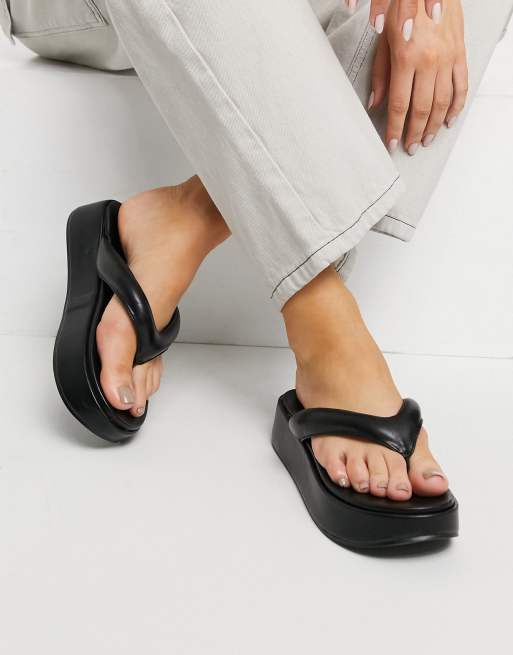 ASOS DESIGN flip flops with angular wedge sole in black - ShopStyle