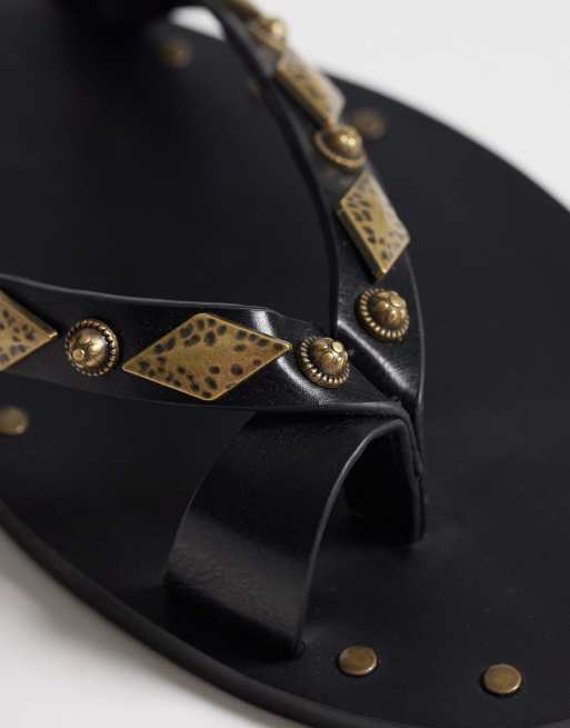 ASOS DESIGN Ferris studded gladiator flat sandals in black, 2 of 4