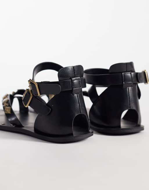 ASOS DESIGN Ferris studded gladiator flat sandals in black, 4 of 4