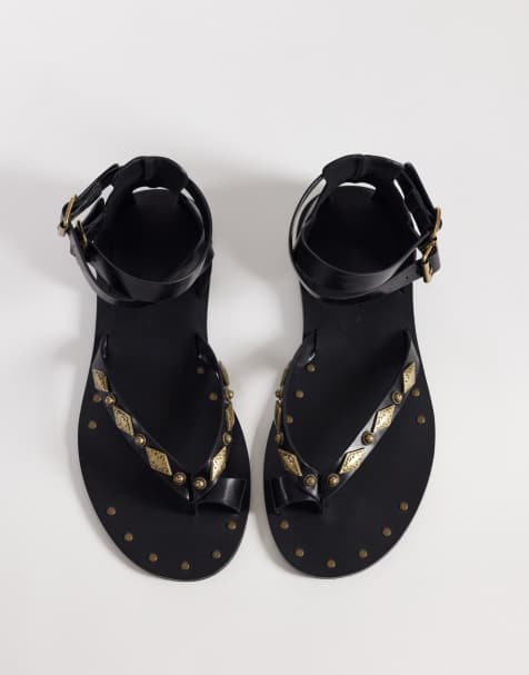 ASOS DESIGN – Ferris – Svarta, platta gladiatorsandaler med nitar - view 1