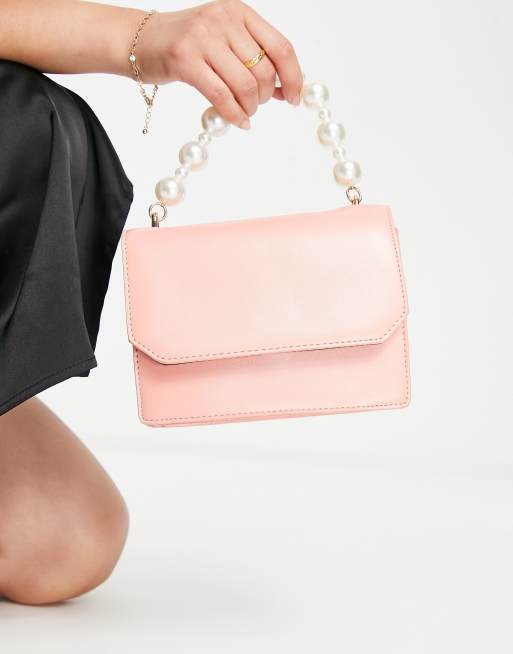 ASOS DESIGN - Ferskenfarvet crossbody-taske i PU med hank af imiterede perler