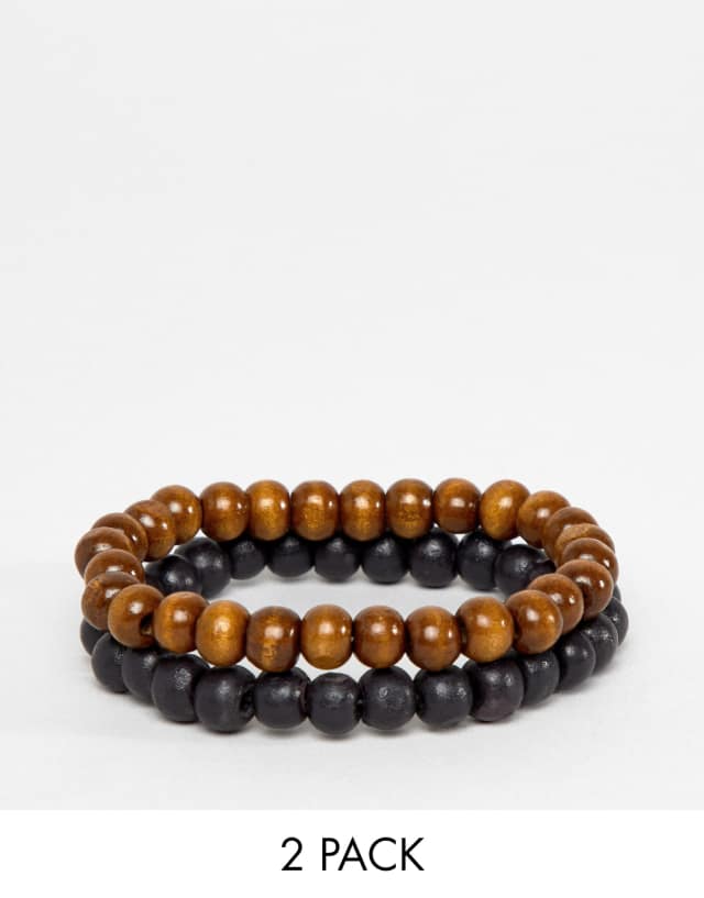 ASOS DESIGN festival 2 pack beaded bracelets in black and brown