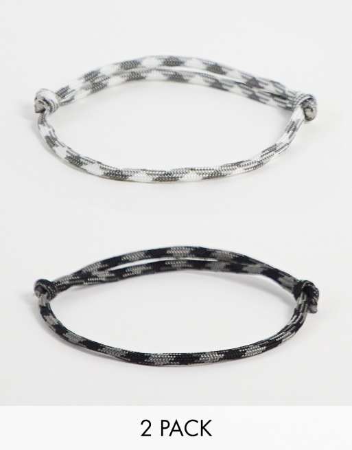 ASOS DESIGN festival 2 pack cord anklet set in gray and black  