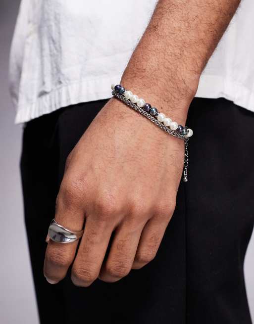 ASOS DESIGN festival 2 pack faux pearl bracelet in multi festival 