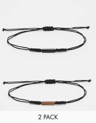 Asos Design Festival 2 Pack Multi-purpose Cord Bracelet In Black