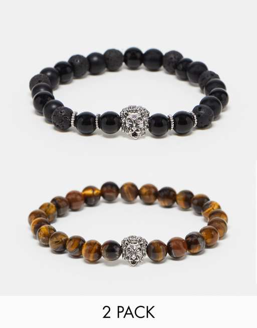 ASOS DESIGN festival 2 pack semiprecious beaded bracelets with metal