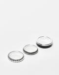 [ASOS DESIGN] ASOS DESIGN festival 3 pack rings with black enamel and texture in silver tone M/L SILVER