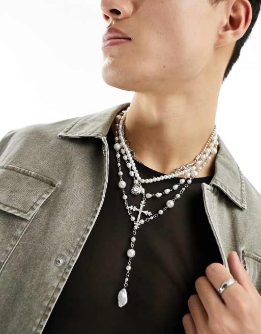 ASOS DESIGN festival 4 pack statement pearl and crystal necklace 