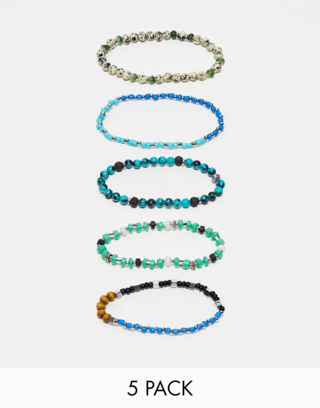 ASOS DESIGN festival 5 pack beaded bracelet set in multicolor