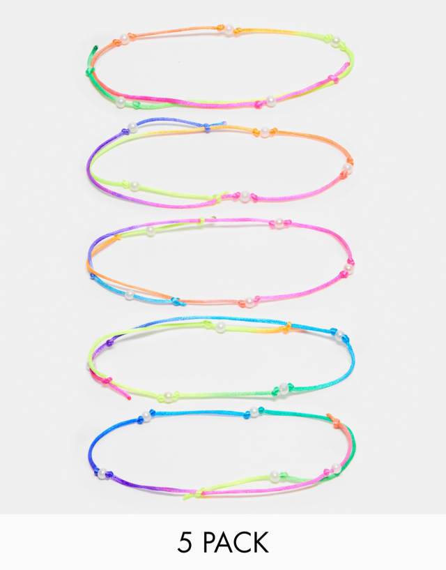 ASOS DESIGN festival 5 pack cord bracelet set in multicolor and pearl beads
