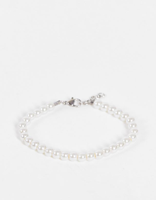 ASOS DESIGN festival 6mm glass faux pearl beaded bracelet in white