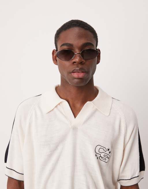 ASOS DESIGN festival angled oval sunglasses with smoke lens and gunmetal frame