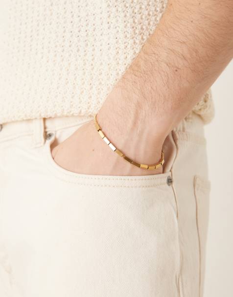 ASOS DESIGN – Festival-Armbänder aus wasserfestem Edelstahl mit Metallgliedern und -Perlen in Goldoptik - view 1