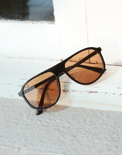 ASOS DESIGN - Festival - Aviator-solbriller med sort stel og brune glas