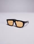 [ASOS DESIGN] ASOS DESIGN festival aviator sunglasses with amber lens and black frame-Brown No Size BROWN
