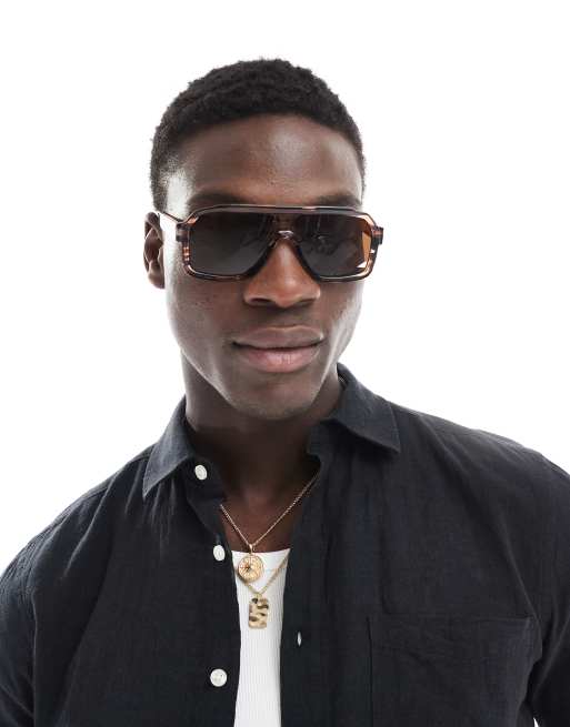 ASOS DESIGN - Festival - Aviator zonnebril met bruine glazen en bruin montuur