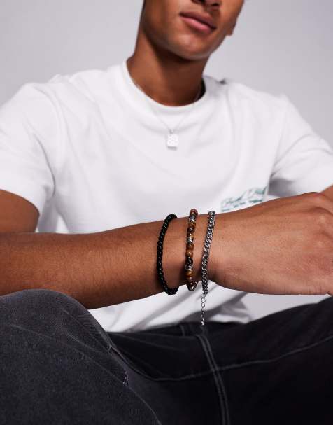 ASOS DESIGN festival beaded 3 pack bracelet in brown - view 1