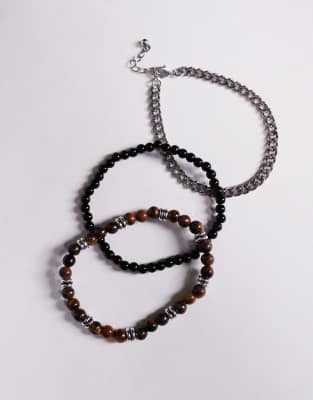 Asos Design Festival Beaded 3 Pack Bracelet In Multi