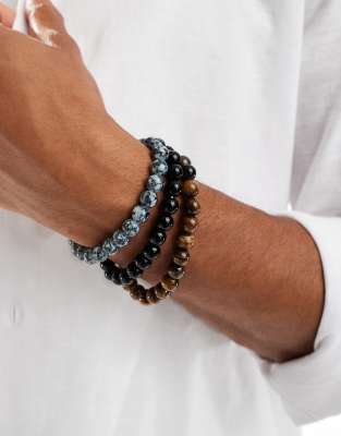 ASOS DESIGN Festival beaded 3 pack of bracelets in multi - view 1