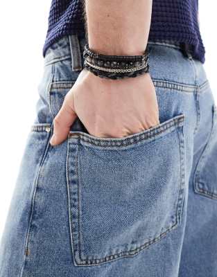 ASOS DESIGN ASOS DESIGN festival beaded 4 pack bracelet in monochrome-Black