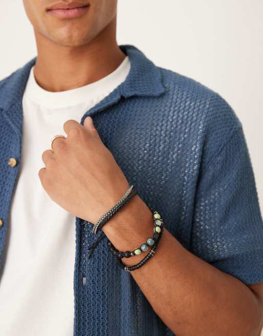 ASOS DESIGN festival beaded and chain 4 pack bracelets in black 