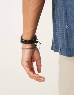 Asos Design Festival Beaded And Chain 4 Pack Bracelets In Black