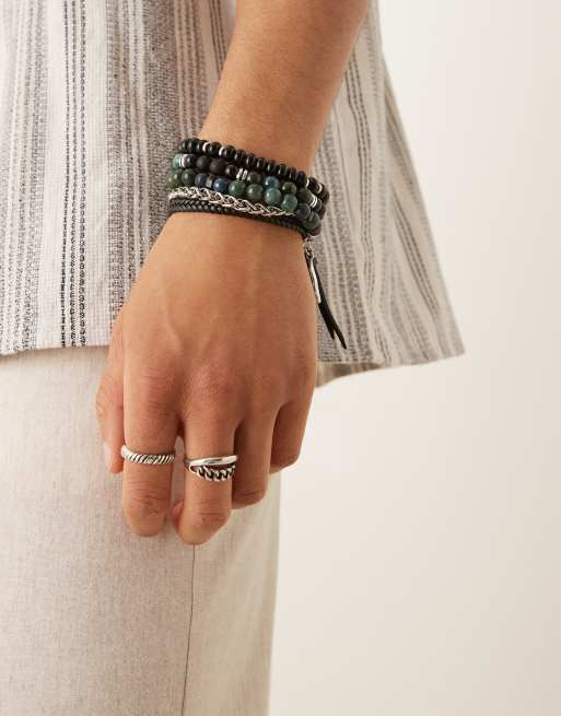 ASOS DESIGN festival beaded and fabric 5 pack bracelets in black