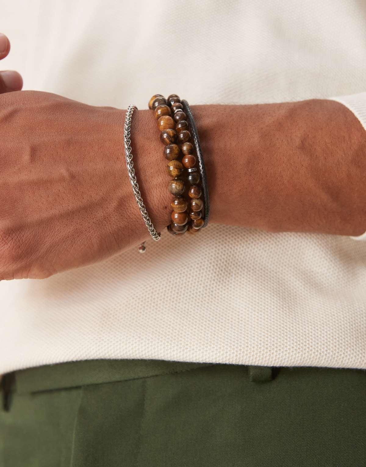 ASOS DESIGN festival beaded and faux leather 4 pack bracelet in brown