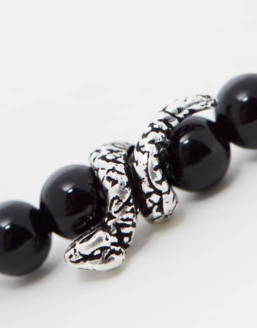 ASOS DESIGN festival beaded bracelet with semi-precious black agate and sterling silver beads  , 3 of 4
