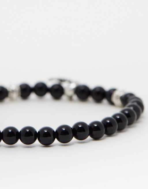 ASOS DESIGN festival beaded bracelet with semi-precious black agate and sterling silver beads  , 4 of 4