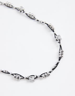 Asos Design Festival Black Cord And Square Beaded Necklace In Multi