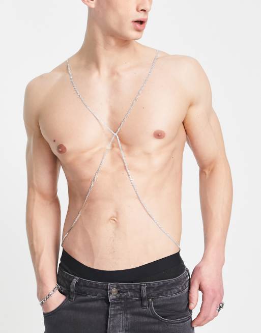 ASOS DESIGN festival body harness with diamante crystals in silver tone