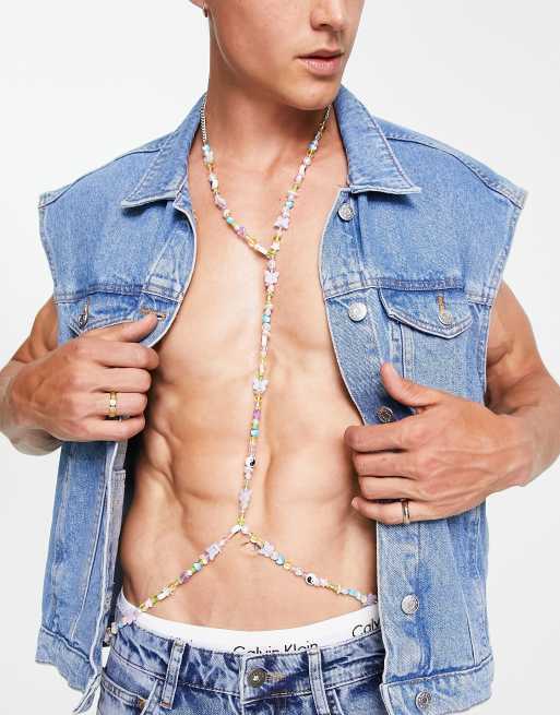 ASOS DESIGN festival body harness with joyful beads in multi colour