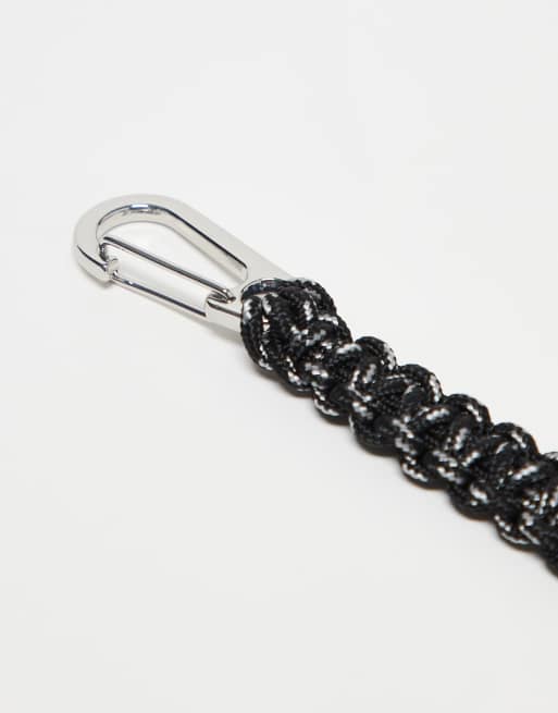 ASOS DESIGN festival braided keyring bag charm with o ring in silver tone, 2 of 3
