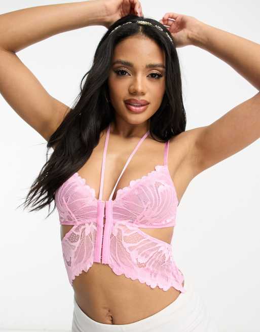 ASOS DESIGN Flutter lace cut-out triangle bra in magenta