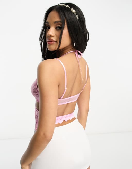 ASOS DESIGN Festival butterfly lace bralet in pink