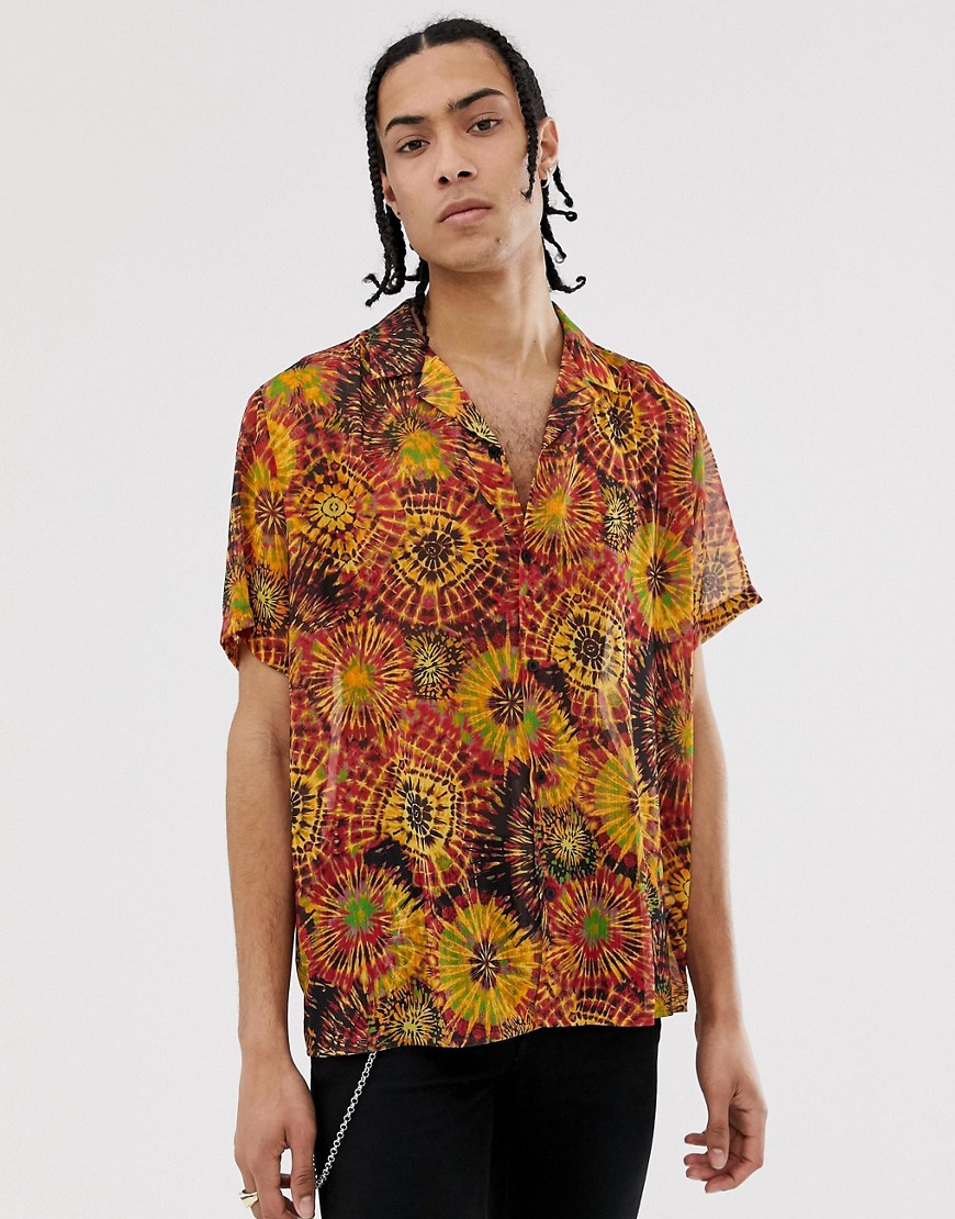 ASOS DESIGN Festival - Camicia trasparente con stampa tie-dye-Nero