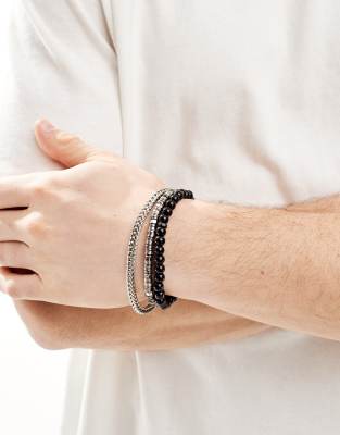 ASOS DESIGN ASOS DESIGN festival chain and beaded 3 pack bracelets in multi-Black