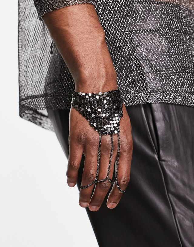 ASOS DESIGN festival chainmail hand harness in gunmetal