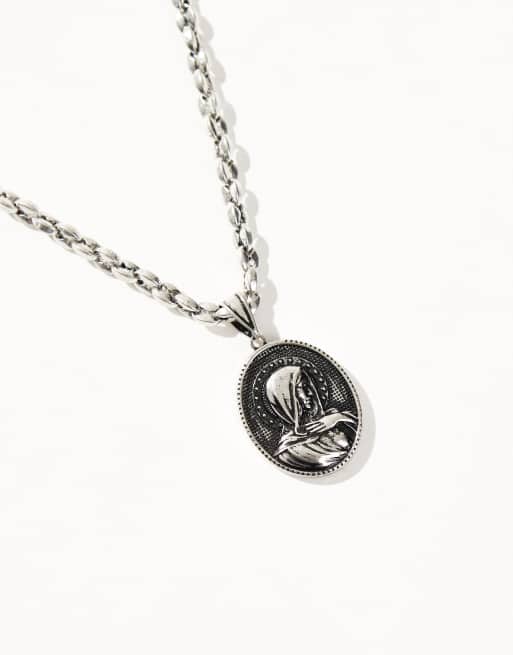 ASOS DESIGN festival chunky Mary medallion pendant necklace in silver tone , 2 of 3