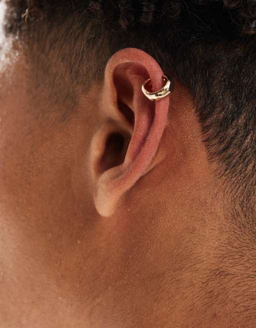 ASOS DESIGN festival chunky molten ear cuff in gold tone 