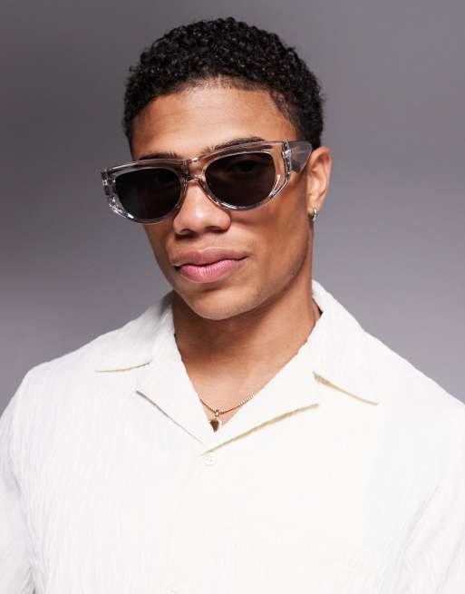 ASOS DESIGN festival chunky sunglasses with smoke lens and clear crystal frame