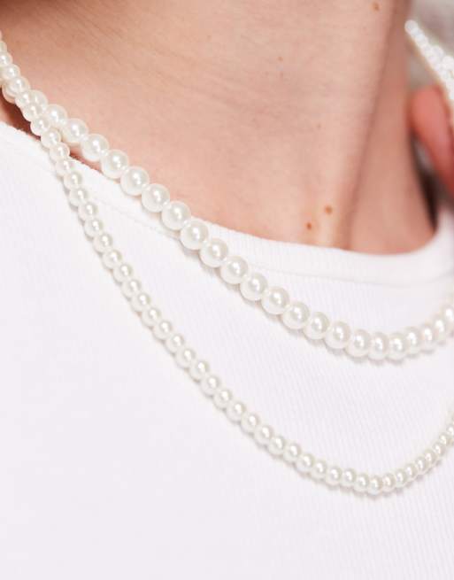 ASOS DESIGN - Festival - Collana a doppio filo con perle sintetiche da 4 mm e 6 mm  