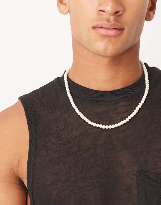 ASOS DESIGN - Festival - Collana corta con perle sintetiche bianche in vetro da 6 mm